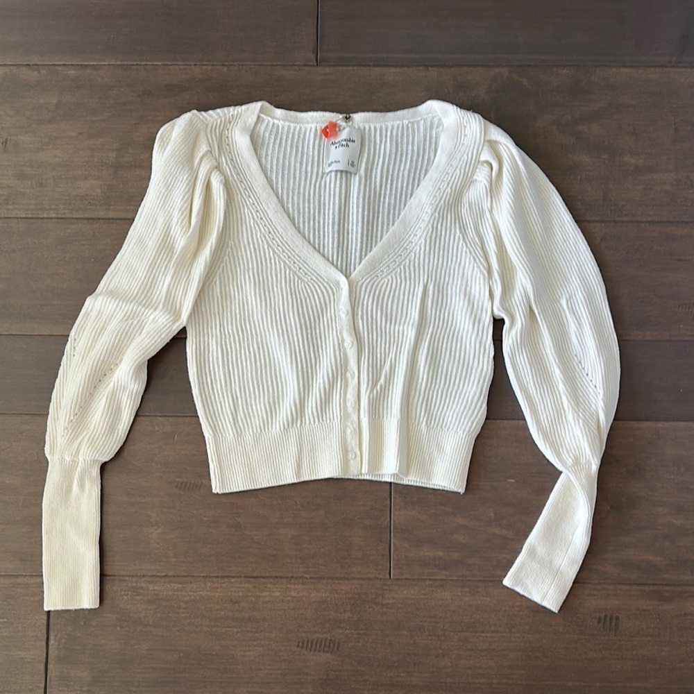 Cream Ribbed Knit Cardigan